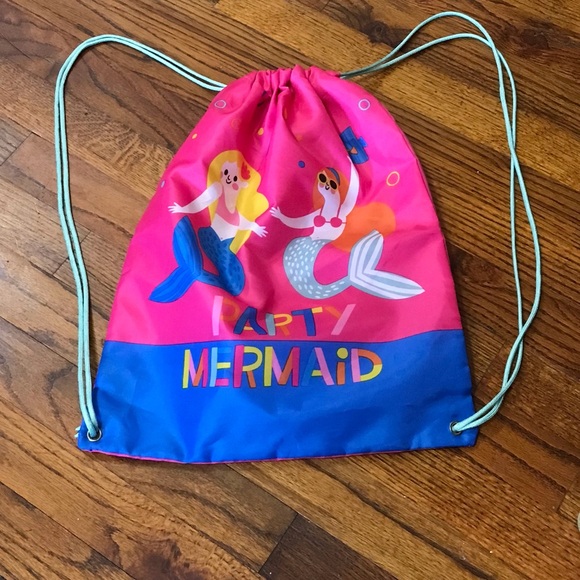 Party Mermaid Draw String Backpack Bag Tote Sack Carryall Toddlers Little Girls - Picture 2 of 16